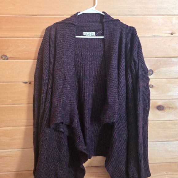 Womens Pink Rose Purple Chunky Asymmetrical Cozy Knit Open From Cardigan Sweater - Picture 3 of 6